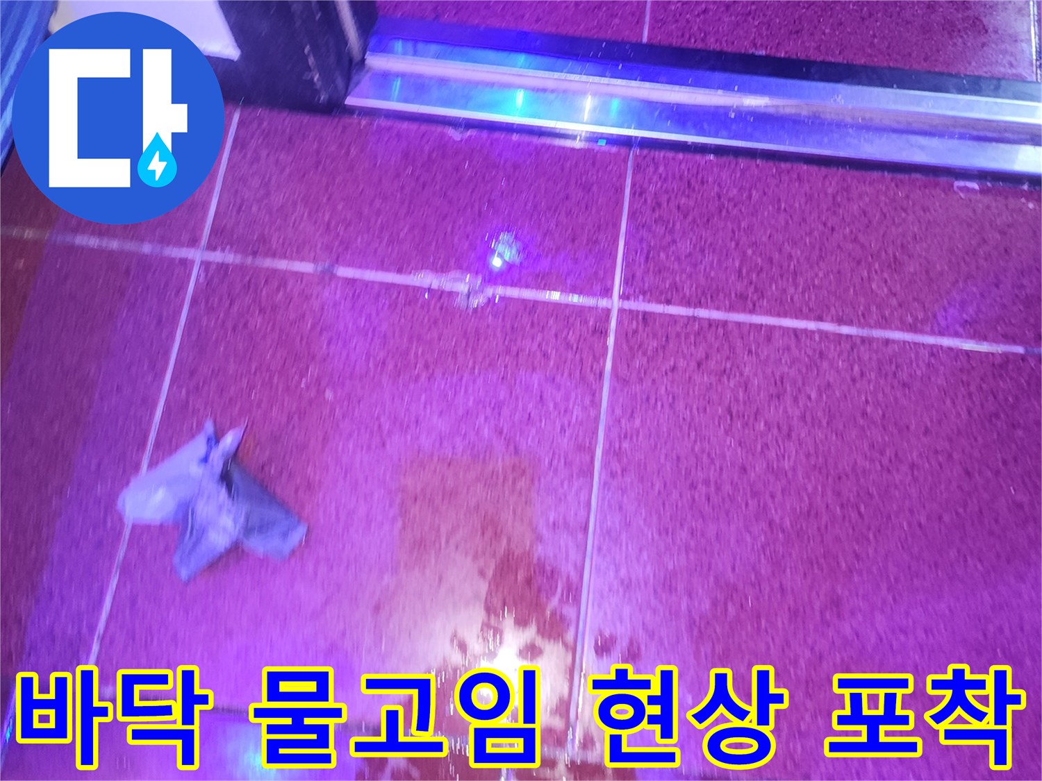 특수-조명-사용-바닥-타일-사이의-습기-반응-관찰