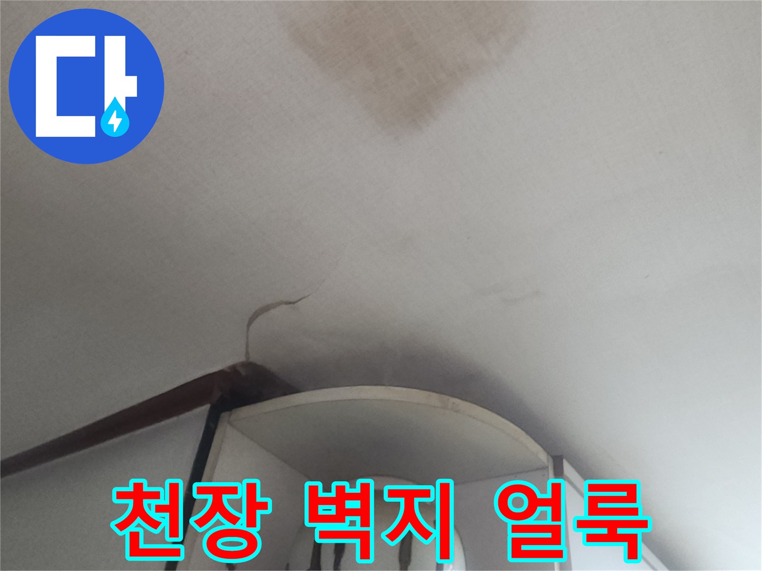 성북구 거실 천장 벽지에 발생한 누수 흔적과 젖은 상태