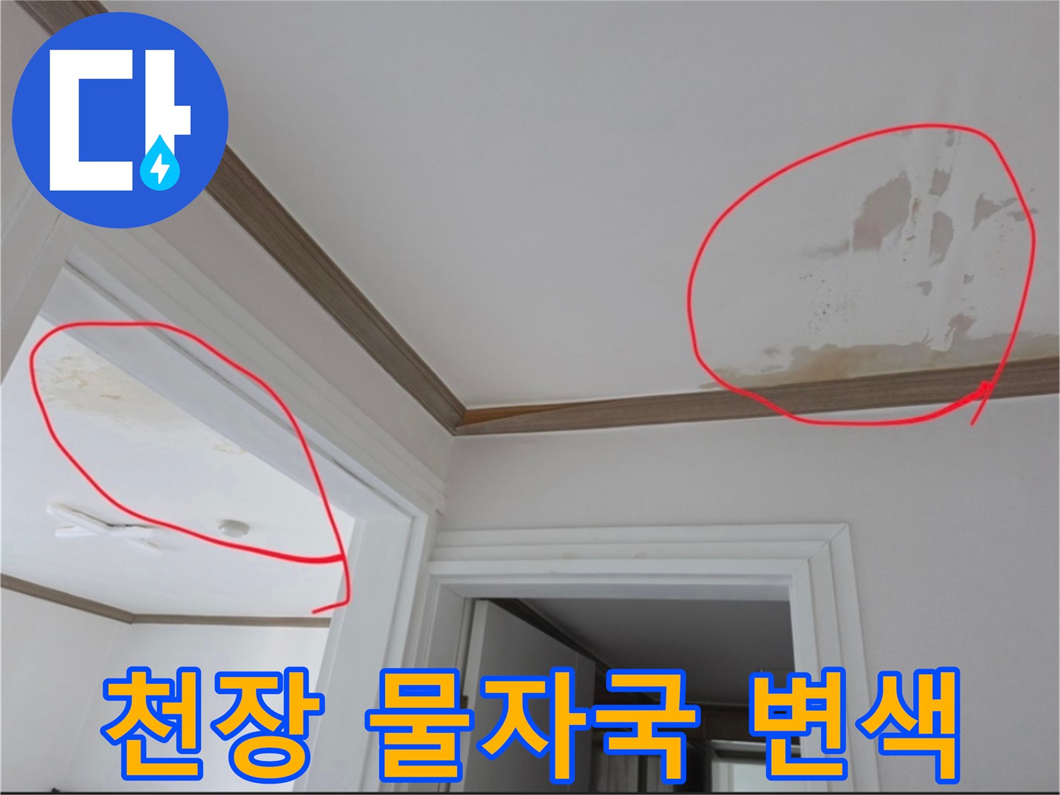 아파트-천장-부분적인-물자국과-변색된-상태
