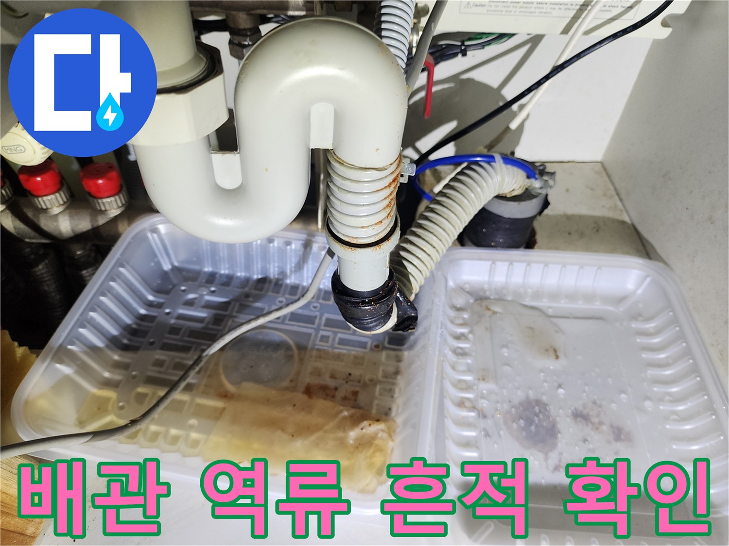 싱크대-하부-플라스틱-받침대-내의-오염된-물