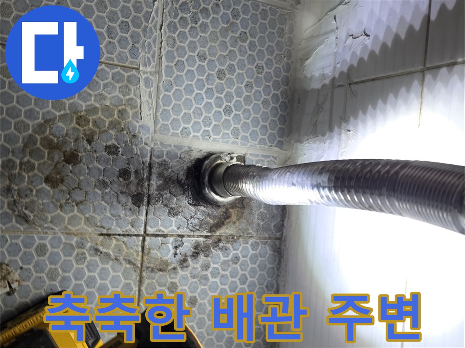 배관-연결-지점의-습기-및-타일-변색-상태