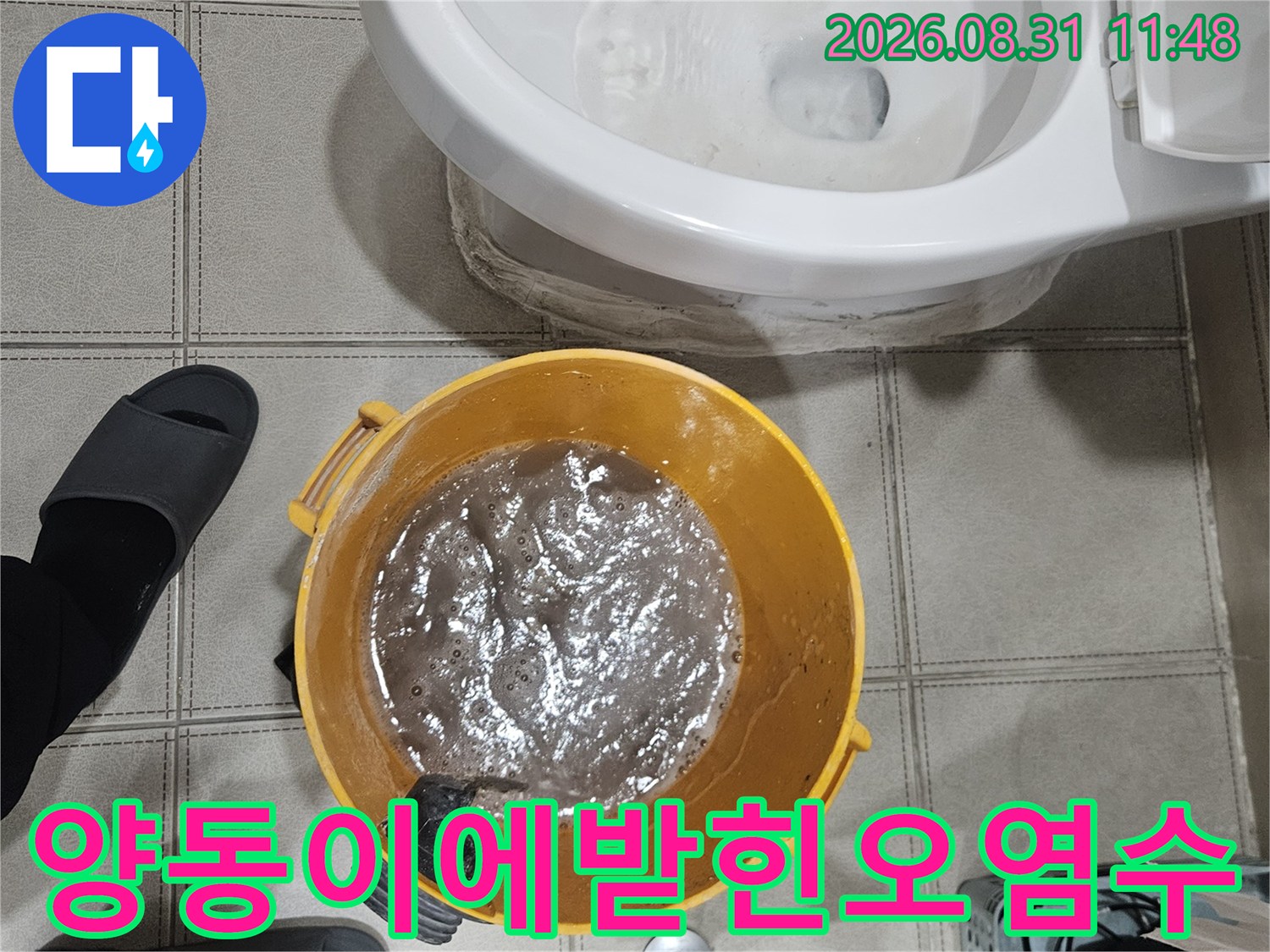 에어컨-배관-막힘으로-역류하여-양동이에-고인-오염된-응축수