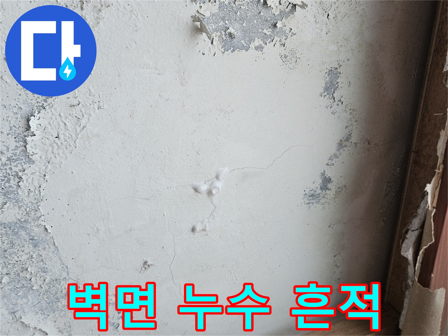습기와 곰팡이로 인해 변색된 벽면 상태