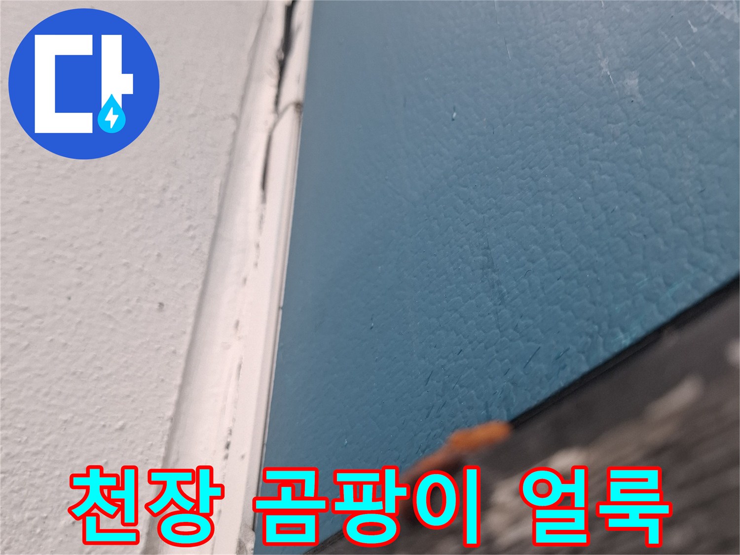 거실 천장 부근-누수로 인해 발생한 곰팡이와 물자국