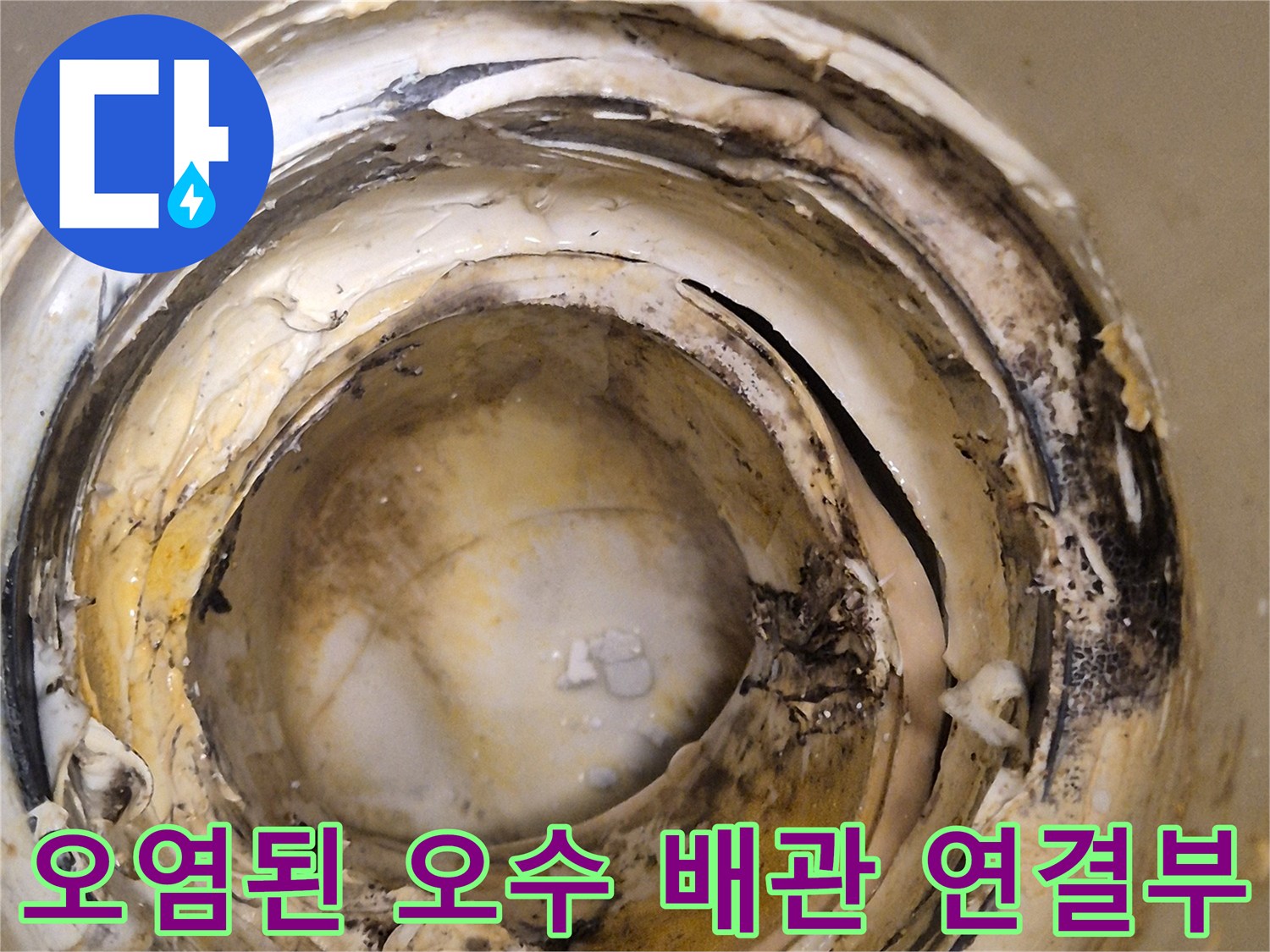 찌꺼기가 굳어있는 변기 배관 부위