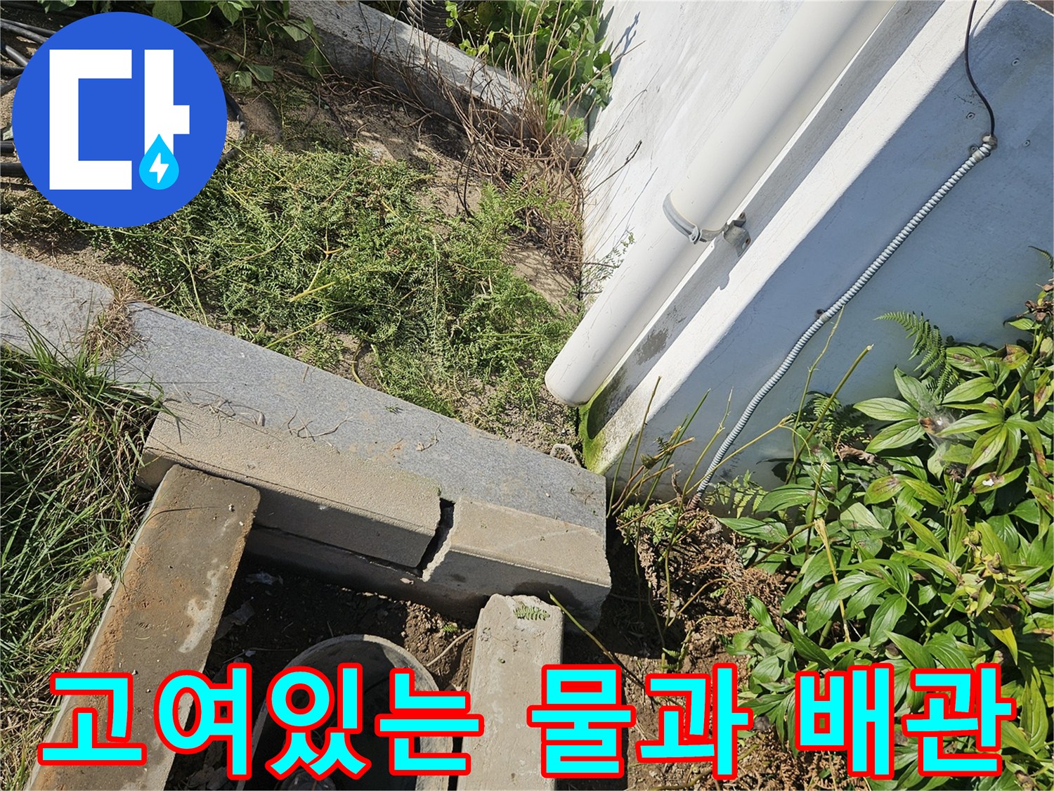 배관 파손으로 인해 흙 속에 물이 고여 있는 상태