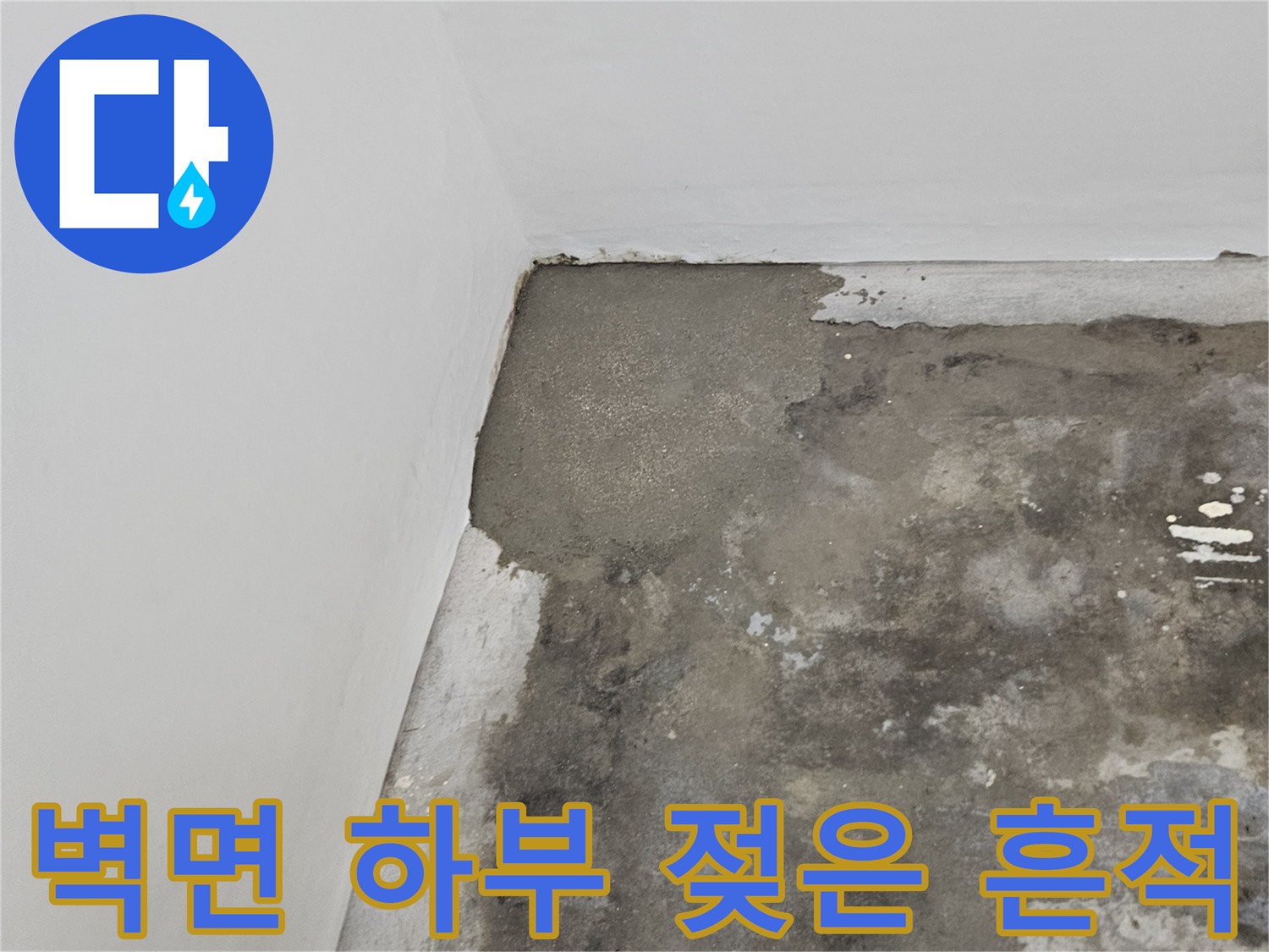누수 부위-습기로 인해 얼룩진 벽체 하단