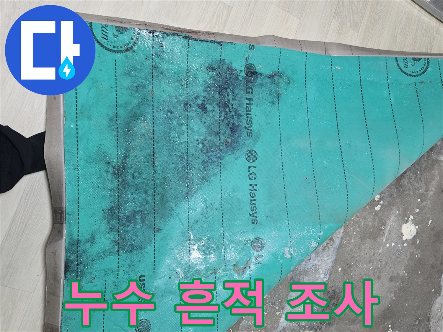 습기로 변색된-바닥재의 오염 부위