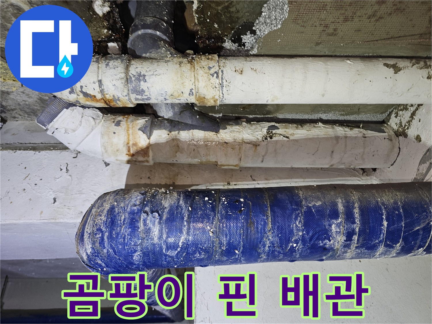 배관-보온재-표면의-곰팡이와-물자국-현황
