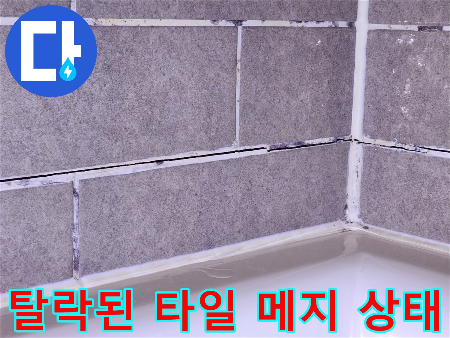 화장실 벽면-타일 사이 빈 공간과 습기 노출 부위