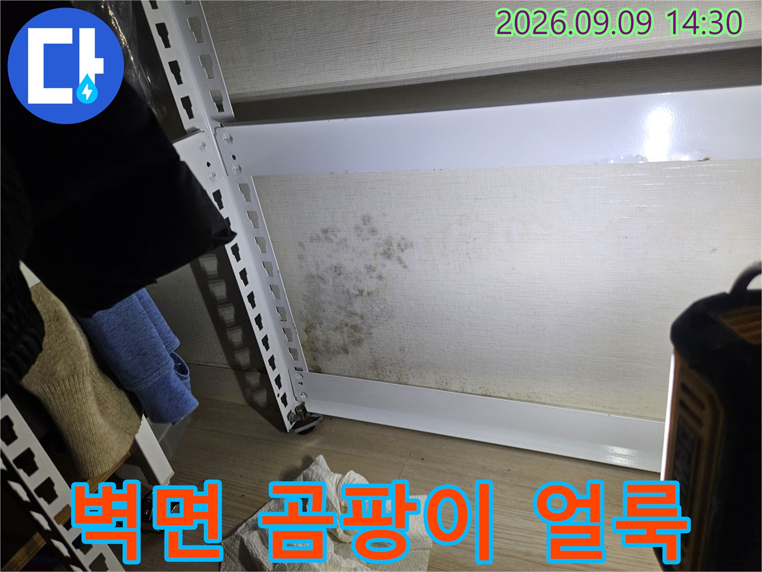 송파구 석촌동 현장의 벽지 곰팡이와 습기 흔적 사진입니다.
