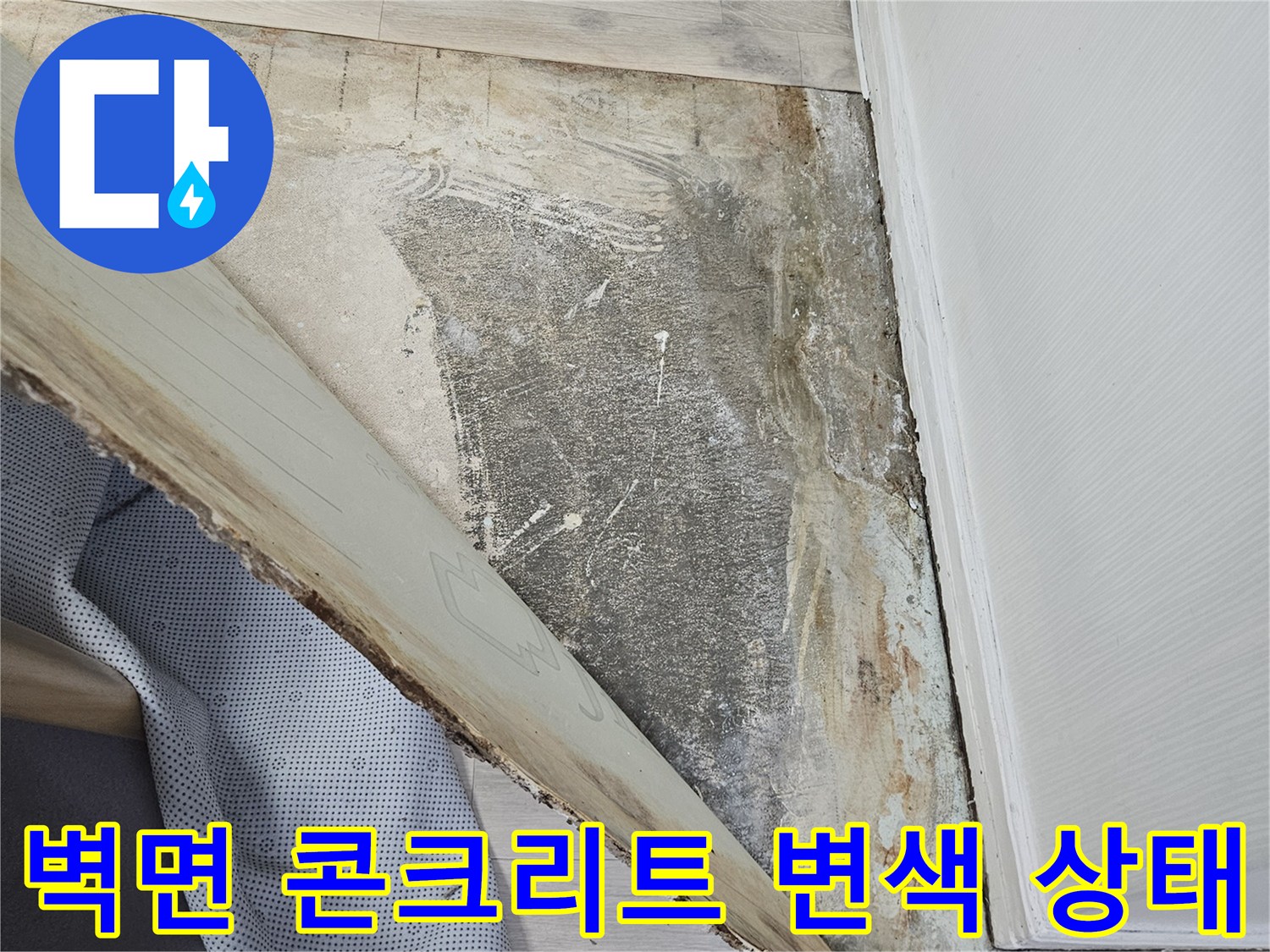용인 수지구 현장-벽체 하단부 콘크리트 변색 및 습기 흔적