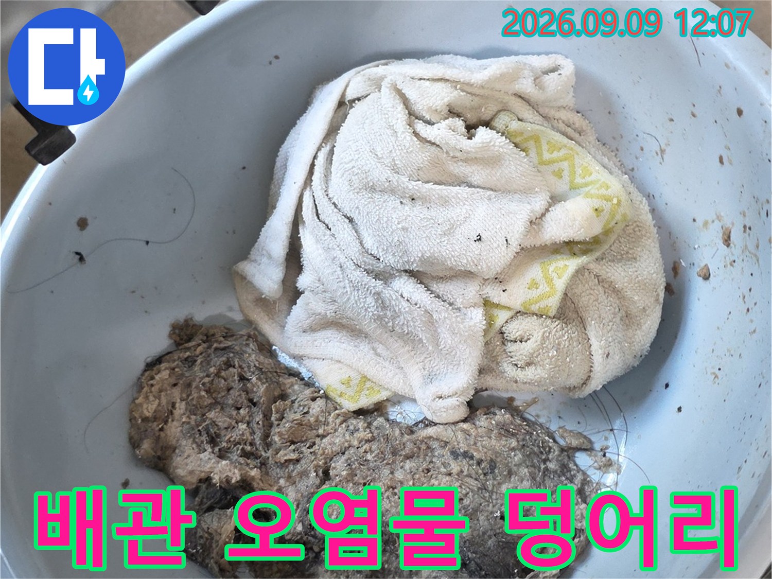 덕소리 현장-배관 세척 과정에서 나온 머리카락과 슬러지입니다.