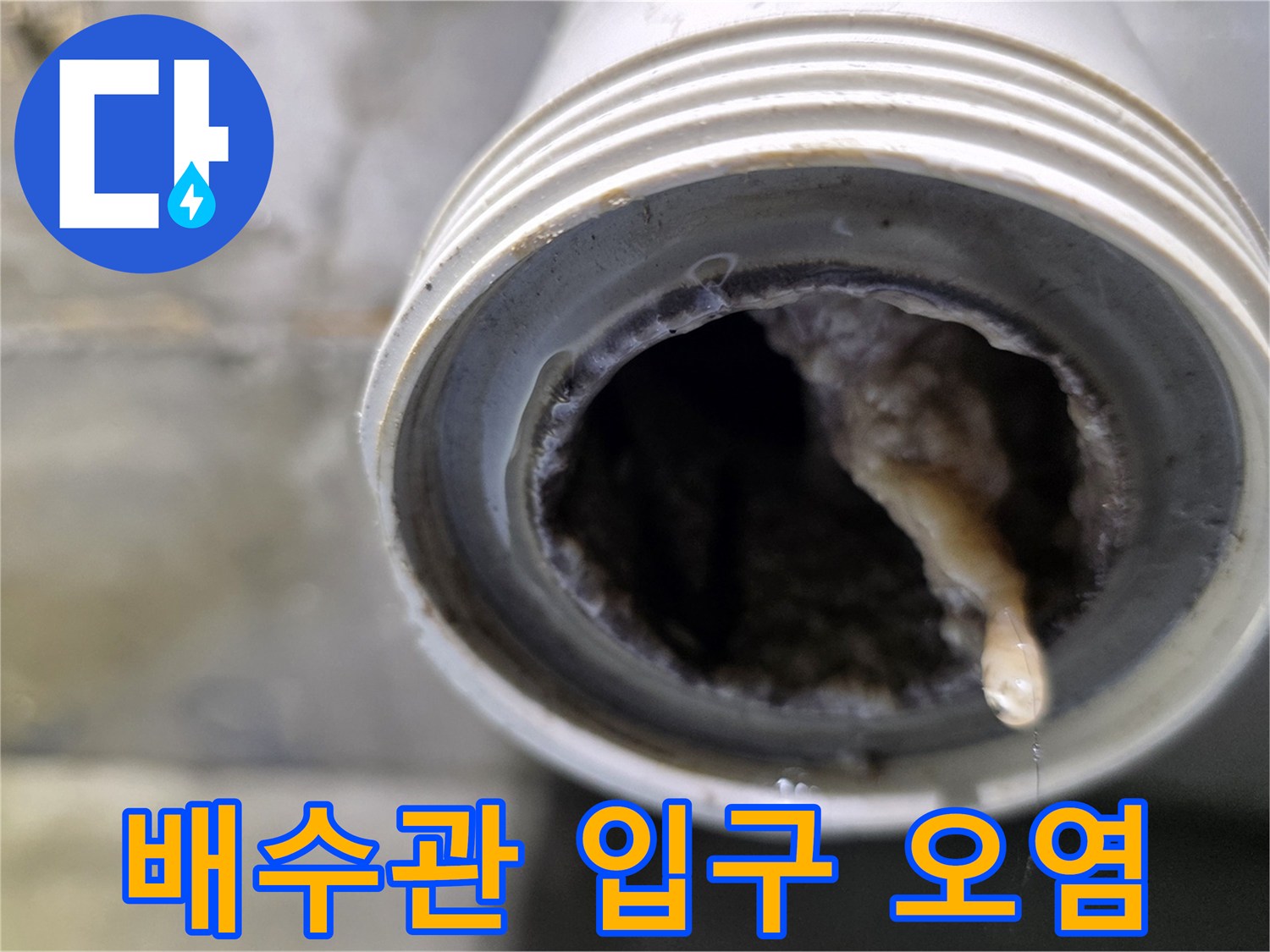 배관 내부를 가로막고 있는 이물질 덩어리 근접 촬영