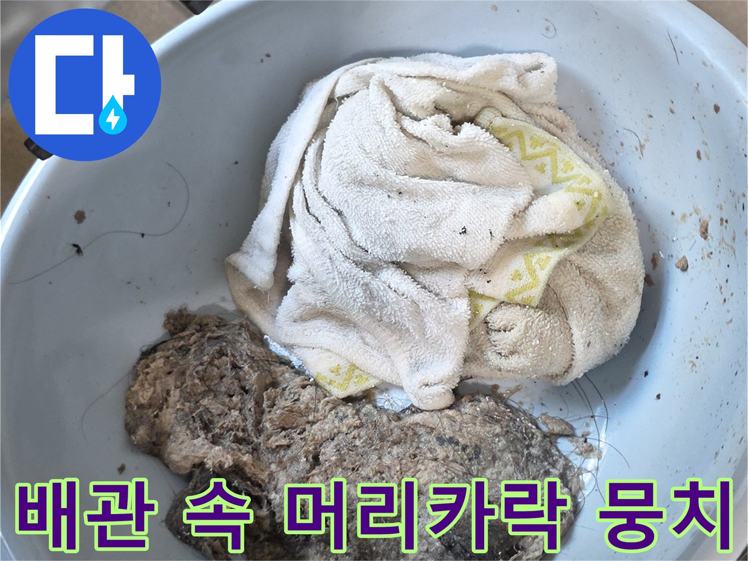 배관 내부에서 나온-오염된 이물질과 머리카락 더미