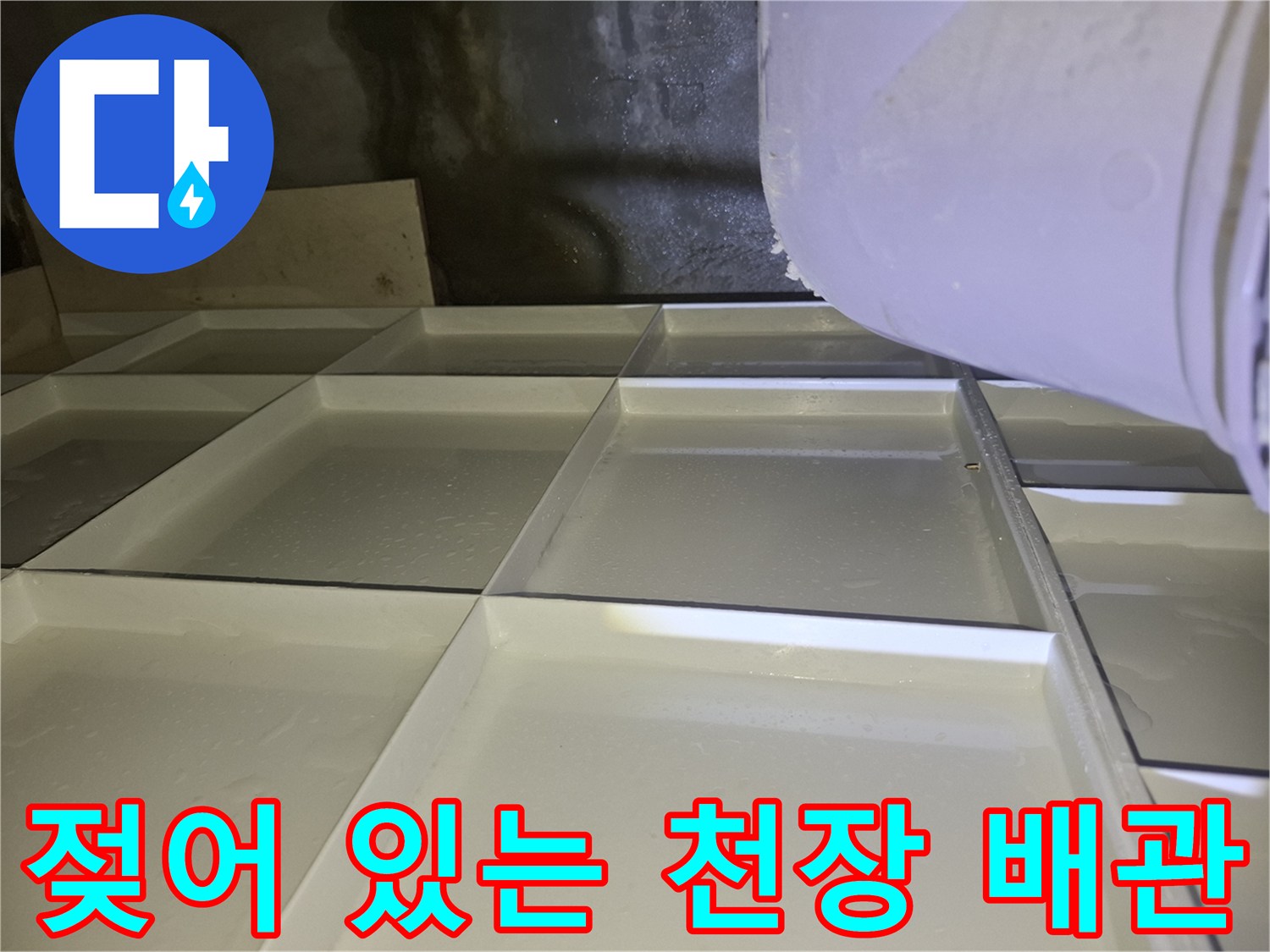 축축하게 젖은-배관 주변의 콘크리트 벽면 상태