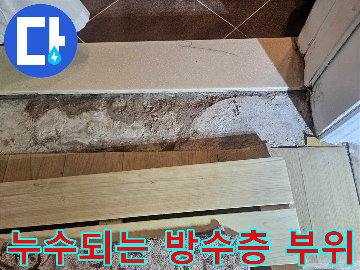 방수-결함으로-인한-콘크리트-슬래브-습기-오염-사진