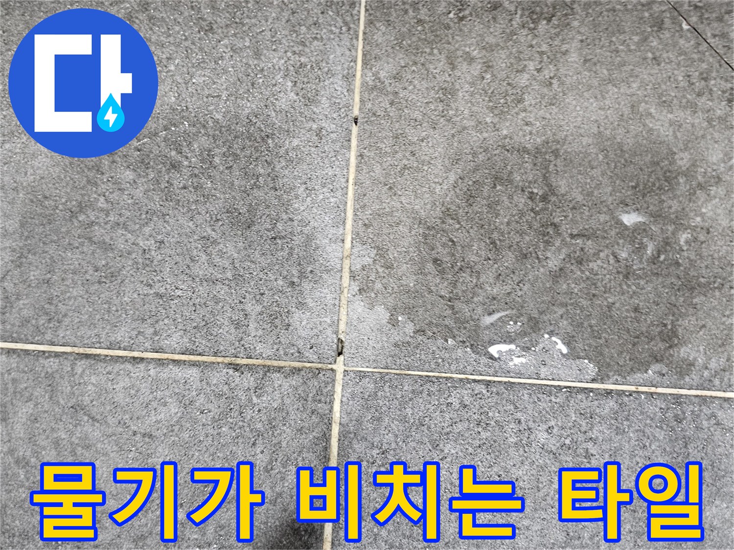 습기로 인해 어둡게 얼룩진 화장실 타일