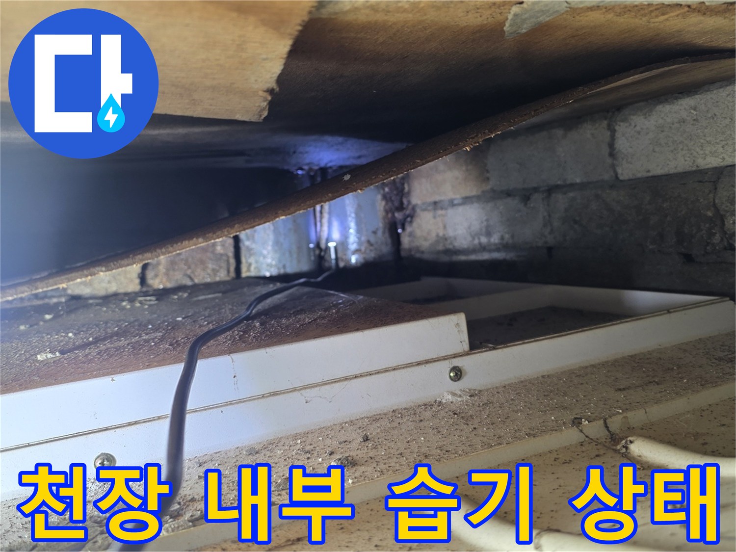양재동 현장-천장 슬라브와 배관 주변의 젖은 흔적
